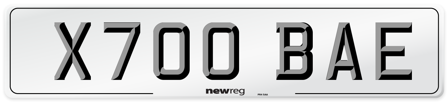 X700 BAE Number Plate from New Reg